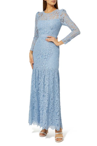 画像1: 再販売！【Sweet掲載、新木優子さん着用】Self Portrait　セルフポートレート　Blue Fine Corded Lace Maxi Dress (1)