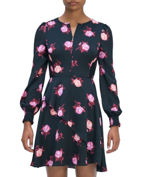 画像1: 【ドラマ使用】KATE SPADE New York   ケイトスペード　Rose Garden Smocked Satin Dress (1)