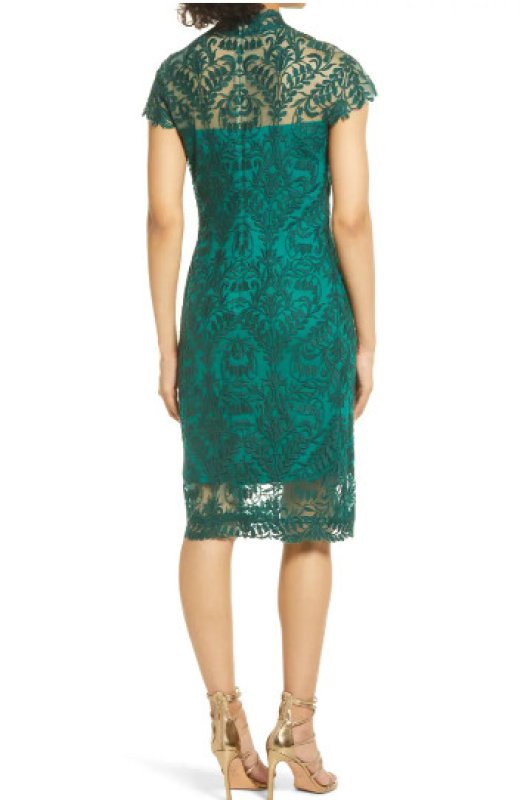 画像2: Tadashi Shoji タダシショージ   Cap Sleeve Lace Sheath Dress グリーン系 (2)