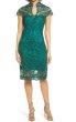 画像1: Tadashi Shoji タダシショージ   Cap Sleeve Lace Sheath Dress グリーン系 (1)