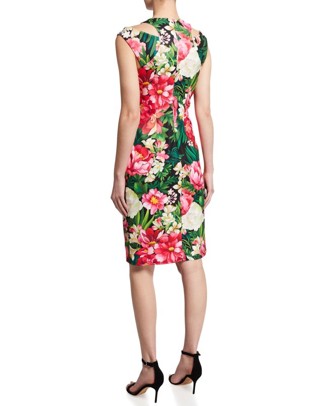 画像2: Tadashi Shoji タダシショージ  花柄カットアウトショルダードレス　ブラック、ピンク系 (2)