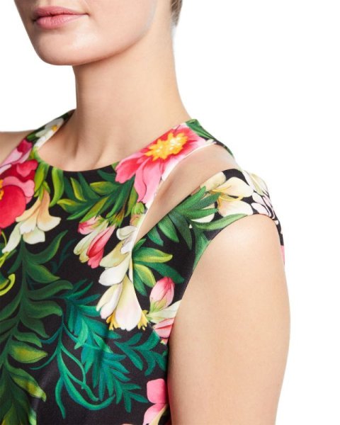 画像3: Tadashi Shoji タダシショージ  花柄カットアウトショルダードレス ブラック、ピンク系 (3)