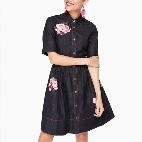 画像3: KATE SPADE New York   ケイトスペード Bloom Street Rose Denim Shirt Dress (3)