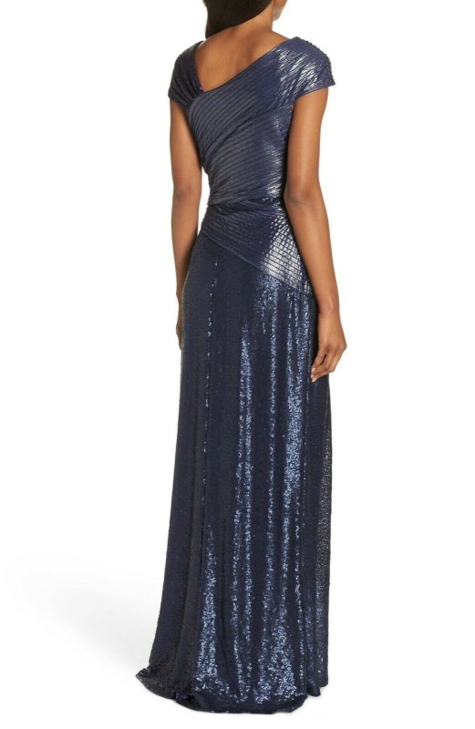 画像3: 【朝比奈彩さん着用】Tadashi Shoji タダシショージ  　ピンタックスパコールロングドレス　ネイビー系 (3)