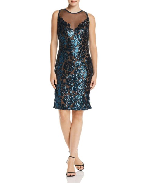 画像1: Tadashi Shoji タダシショージ   Valentina Sleeveless Sequin Dress  ブルー、グリーン系 (1)