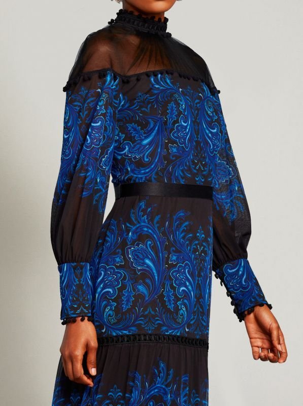 画像2: 再販売【平祐奈さん着用】Tadashi Shoji タダシショージ  ECRIN　ペイズリー柄ロングドレス　ブラック、ブルー系 (2)