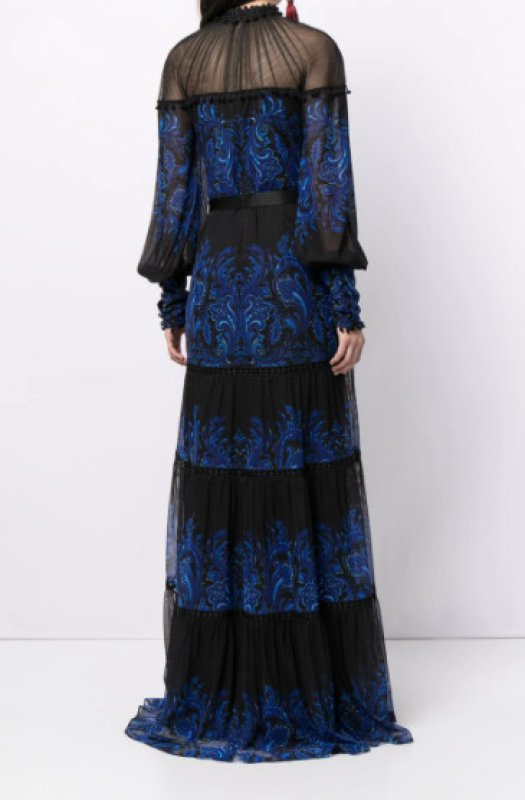 画像3: 再販売【平祐奈さん着用】Tadashi Shoji タダシショージ  ECRIN　ペイズリー柄ロングドレス　ブラック、ブルー系 (3)