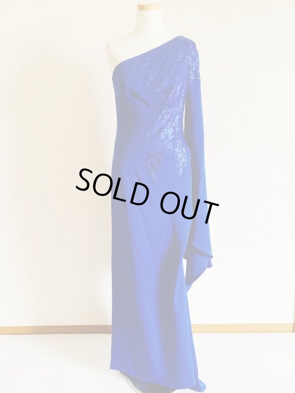 画像3: 1点のみ即発！【藤原紀香さん、アンミカさんご着用】Tadashi Shoji タダシショージ  ケープスリーブワンショルダードレス　ブルー (3)