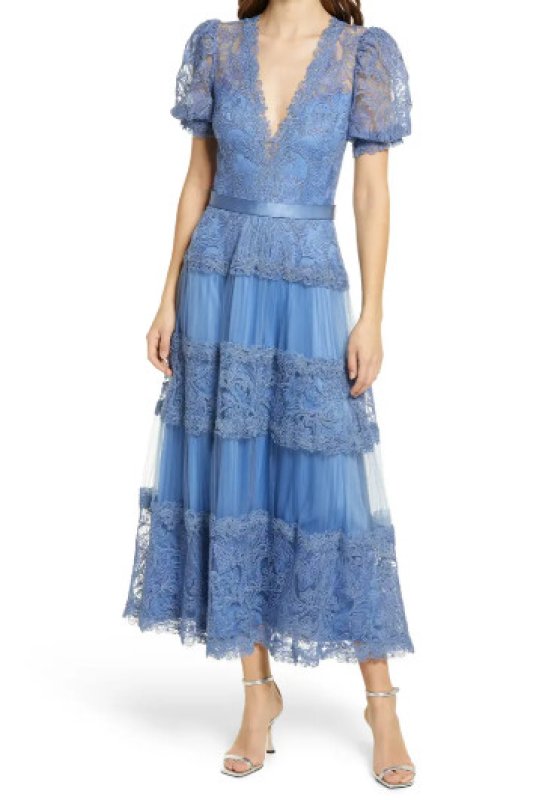 画像2: Tadashi Shoji タダシショージ  FATIHA  花柄レース&シフォンドレス　ブルー系 (2)