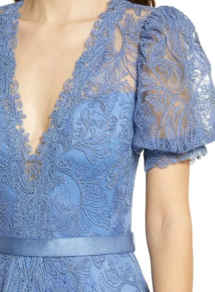 画像4: Tadashi Shoji タダシショージ  FATIHA  花柄レース&シフォンドレス ブルー系 (4)