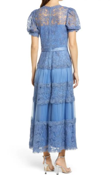 画像3: Tadashi Shoji タダシショージ  FATIHA  花柄レース&シフォンドレス ブルー系 (3)