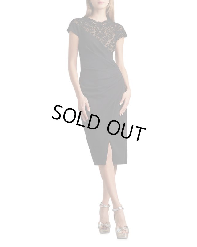 画像1: Tadashi Shoji  タダシショージ 　ARUN EMBROIDERED TULLE & CREPE DRESS　ブラック (1)