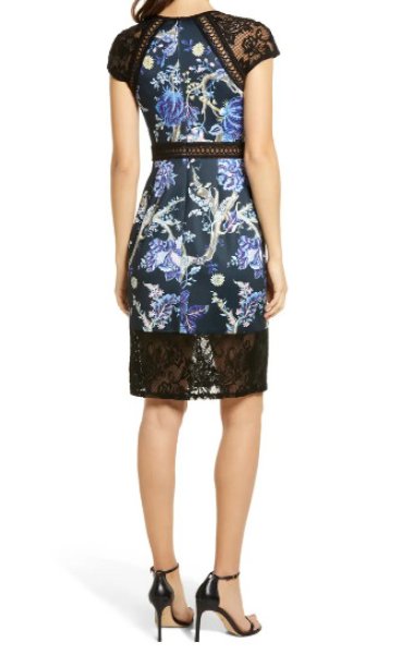 画像2: Tadashi Shoji タダシショージ   Floral Neoprene Dress ブラック系、ブルー系 (2)