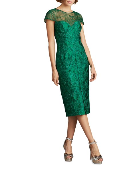 画像1: Tadashi Shoji タダシショージ    ORDELL FLORAL JACQUARD DRESS  グリーン系 (1)