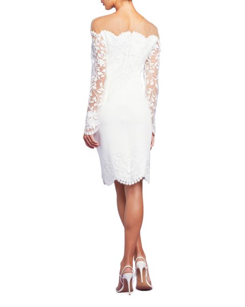 画像2: Tadashi Shoji タダシショージ Lace-Illusion Long-Sleeve Neoprene Dress ホワイト系 (2)