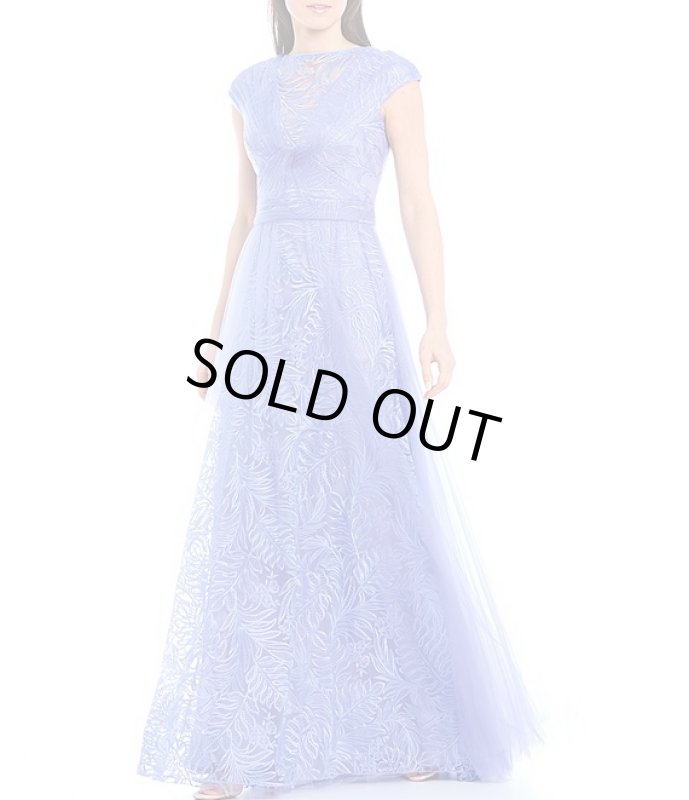 画像1: Tadashi Shoji  タダシショージ  NOUVEL リーフ刺繍チュールドレス　ブルー、パープル系　 (1)