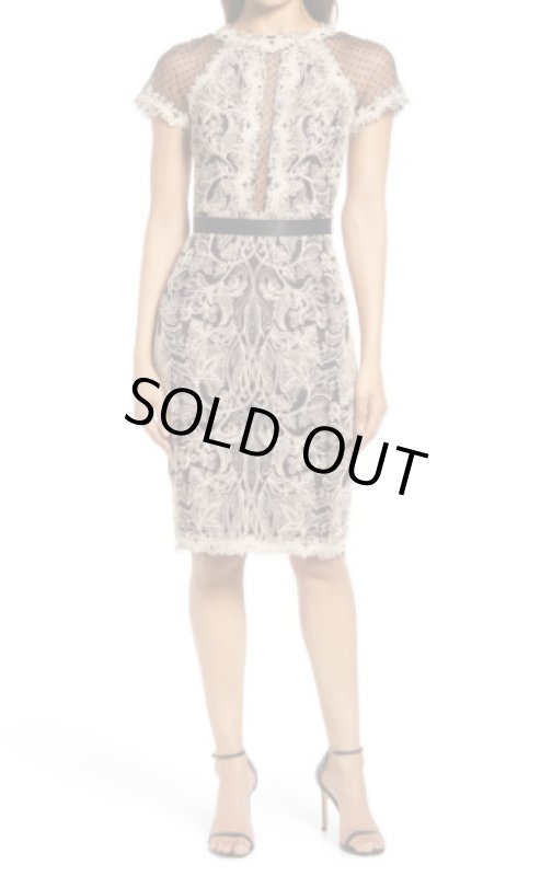 画像1: Tadashi Shoji  タダシショージ　NEWTON LACE & NEOPRENE DRESS　ブラック、ベージュ系 (1)