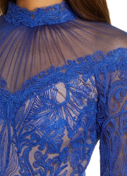 画像3: Tadashi Shoji タダシショージ  Long Sleeve Illusion Neck Lace Midi Dress ブルー (3)