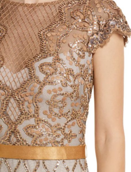 画像3: Tadashi Shoji  タダシショージ スパンコールレースロングドレス   ブラウン、ベージュ系 (3)