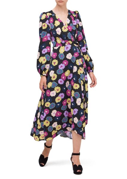 画像1: KATE SPADE New York   ケイトスペード　 winter garden floral midi wrap dress (1)