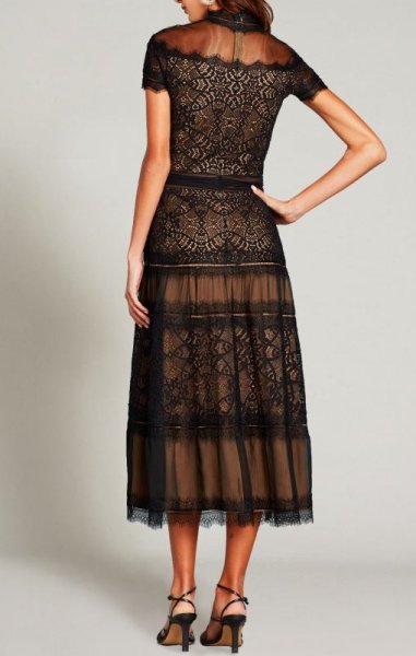 画像2: 【白石麻衣さん、橋本マナミさん着用】Tadashi Shoji タダシショージ  BEREN TIERED ILLUSION DRESS  ブラック  12302 (2)