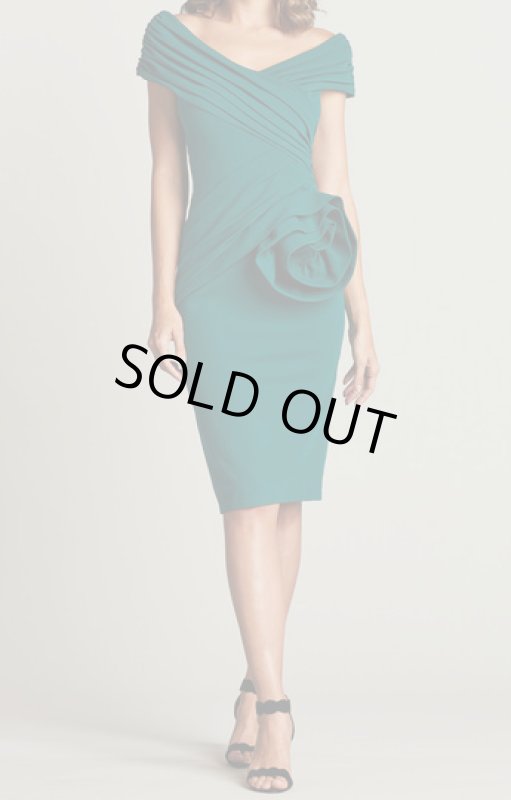 画像1: Tadashi Shoji タダシショージ   BATU DRAPED ROSE DRESS　グリーン (1)