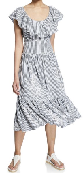 画像2: 【大政絢さん着用】Tory Burch トリーバーチ　Eyelet Embroidered ストライプドレス (2)