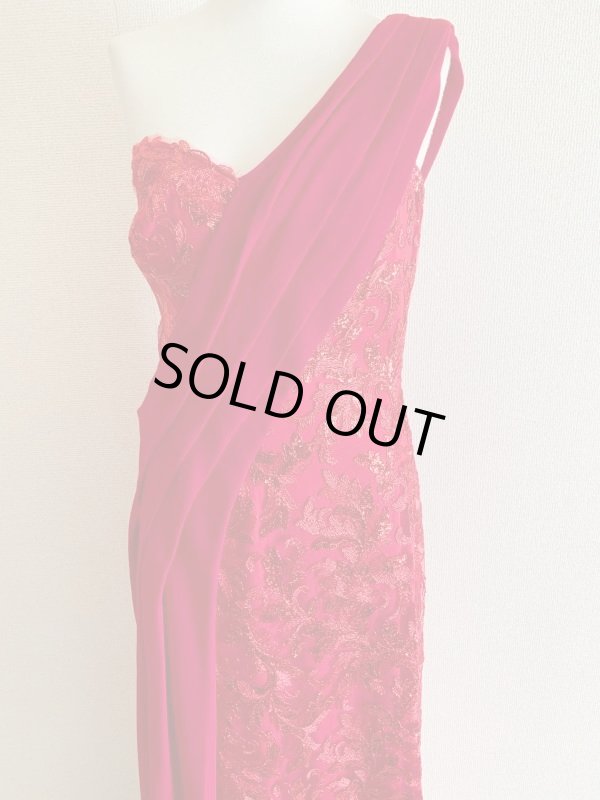 画像6: 【藤原紀香さん、高橋尚子さん着用】Tadashi Shoji   タダシショージ　ワンショルダースパンコールドレス　レッド系 (6)