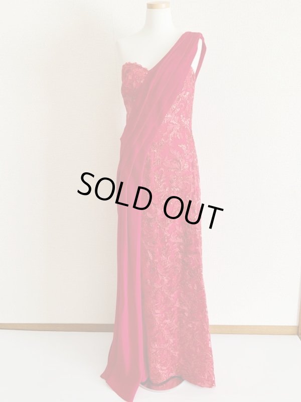 画像5: 【藤原紀香さん、高橋尚子さん着用】Tadashi Shoji   タダシショージ　ワンショルダースパンコールドレス　レッド系 (5)