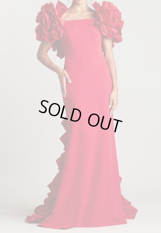 画像2: セール！Tadashi Shoji  タダシショージ  SERENAY  ラッフルタフタGOWN レッド (2)