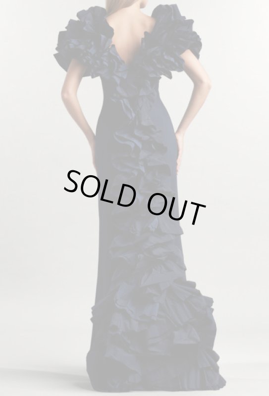 画像2: セール！Tadashi Shoji  タダシショージ  SERENAY  ラッフルタフタGOWN ネイビー (2)