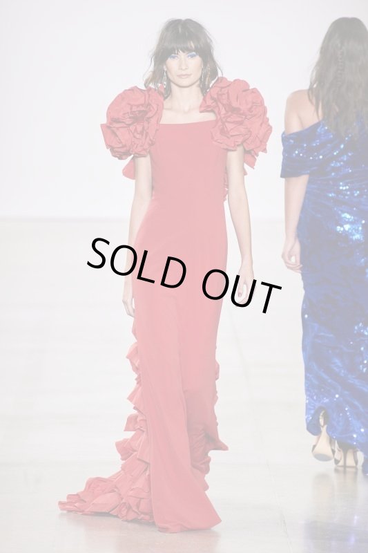 画像1: セール！Tadashi Shoji  タダシショージ  SERENAY  ラッフルタフタGOWN レッド (1)