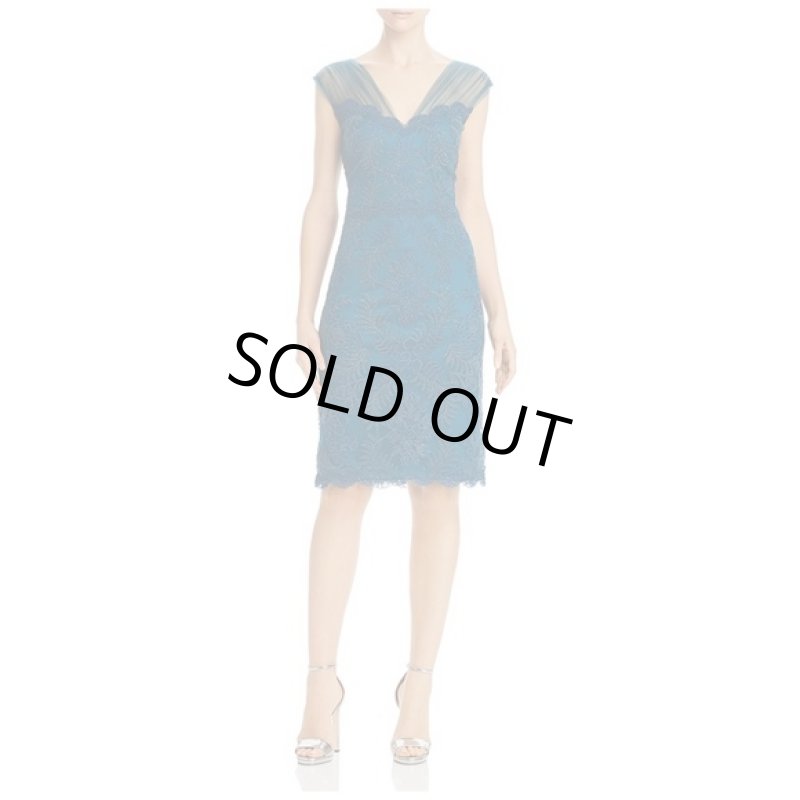 画像1: Tadashi Shoji タダシショージ   メッシュスリーブドレス　ブルー系、グリーン系　 (1)