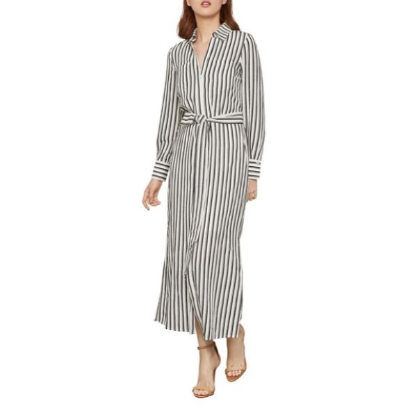 画像1: BCBGMAXAZRIA　ストライプロングスリーブシャツドレス (1)