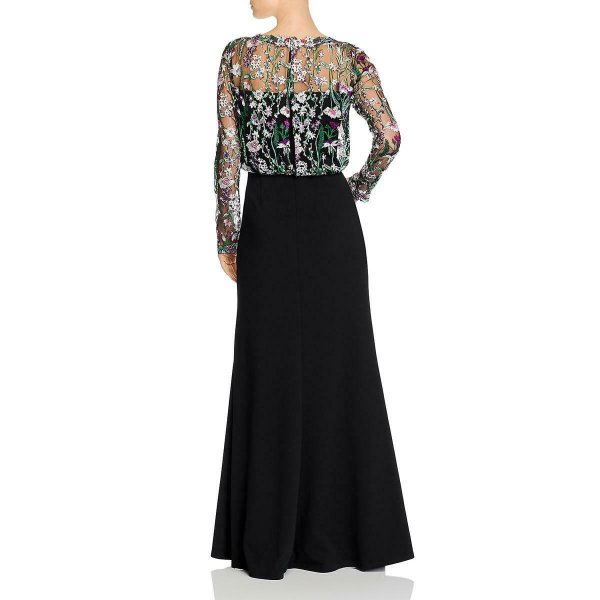 画像2: 再販売!Tadashi Shoji  タダシショージ 花柄刺繍トップロングドレス  ブラック (2)