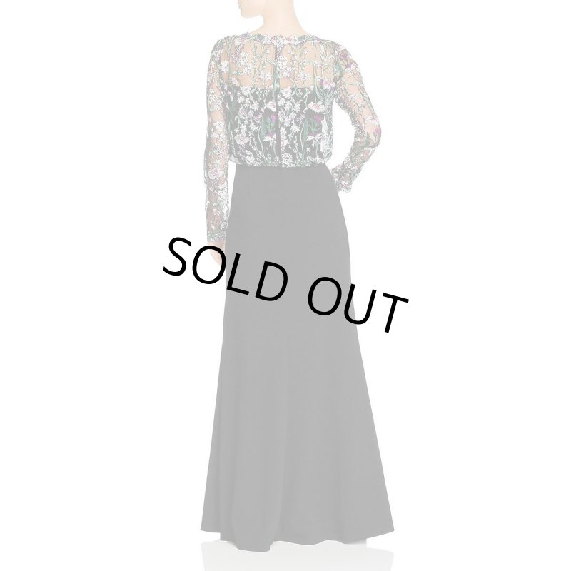 画像2: 再販売！Tadashi Shoji  タダシショージ　花柄刺繍トップロングドレス　 ブラック (2)