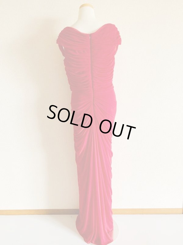 画像3: 即発セール！Tadashi Shoji 　ギャザーロングドレス　レッド系 (3)