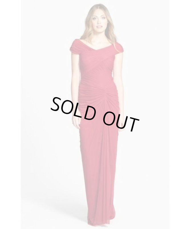 画像1: 即発セール！Tadashi Shoji 　ギャザーロングドレス　レッド系 (1)