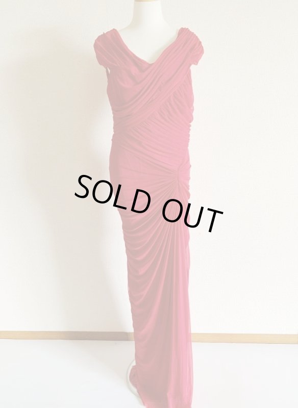 画像2: 即発セール！Tadashi Shoji 　ギャザーロングドレス　レッド系 (2)