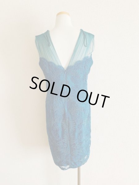 画像3: Tadashi Shoji タダシショージ   メッシュスリーブドレス ブルー系、グリーン系  (3)