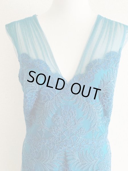 画像4: Tadashi Shoji タダシショージ   メッシュスリーブドレス ブルー系、グリーン系  (4)