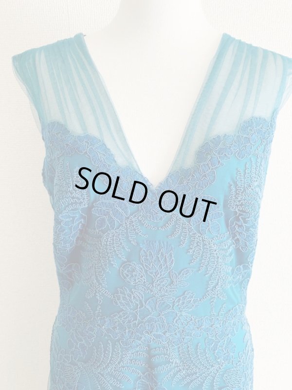 画像4: Tadashi Shoji タダシショージ   メッシュスリーブドレス　ブルー系、グリーン系　 (4)