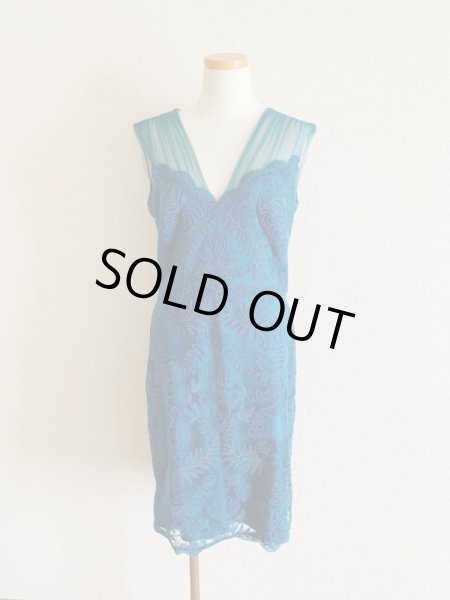 画像2: Tadashi Shoji タダシショージ   メッシュスリーブドレス ブルー系、グリーン系  (2)
