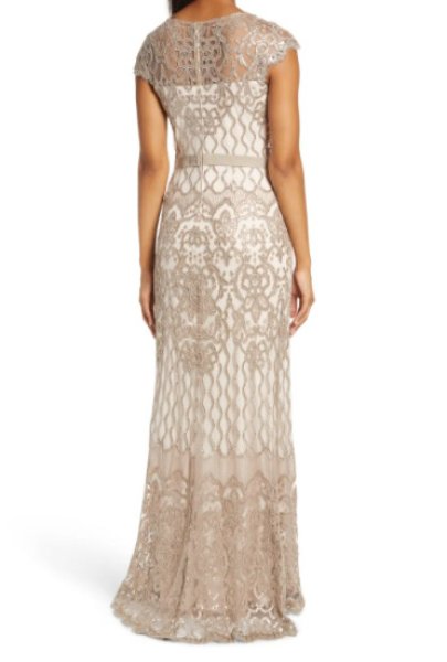 画像2: Tadashi Shoji  タダシショージ スパンコールレースロングドレス  SAND ベージュ系 (2)