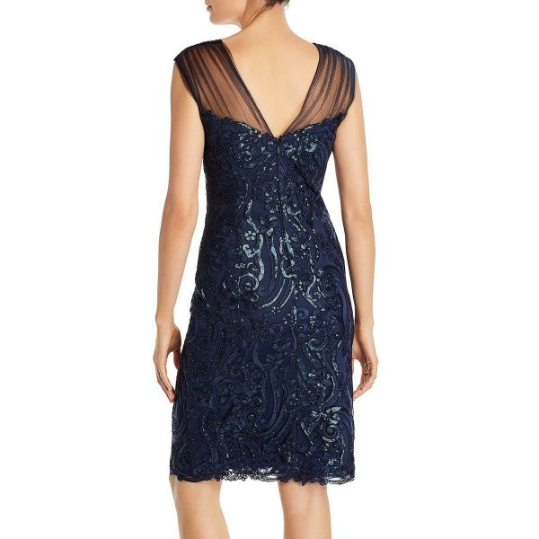 画像2: セール!Tadashi Shoji タダシショージ   メッシュスリーブスパンコールドレス ネイビー系  (2)