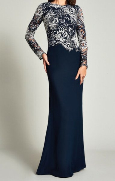 Tadashi Shoji パーティードレス HEGAR LONG-SLEEVE GOWN ネイビー ...