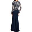 画像2: Tadashi Shoji  パーティードレス   HEGAR LONG-SLEEVE GOWN　 ネイビー、アイボリー系 (2)