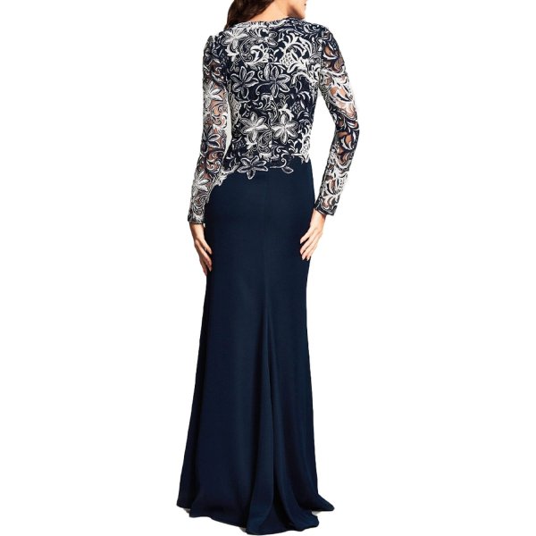 画像2: Tadashi Shoji  パーティードレス   HEGAR LONG-SLEEVE GOWN  ネイビー、アイボリー系 (2)