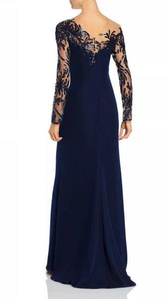 画像2: 期間限定セール!Tadashi Shoji タダシショージ  ZELTER ASYMMETRIC FLORAL GOWN ネイビー (2)