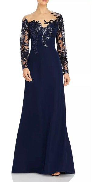 画像1: 期間限定セール！Tadashi Shoji タダシショージ  ZELTER ASYMMETRIC FLORAL GOWN ネイビー (1)